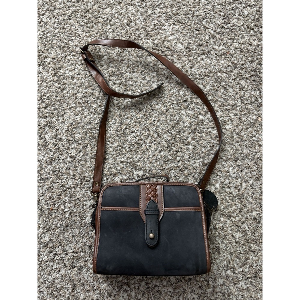 Vintage Leather Bag Crossbody Shoulder Purse Small Merona Black Brown